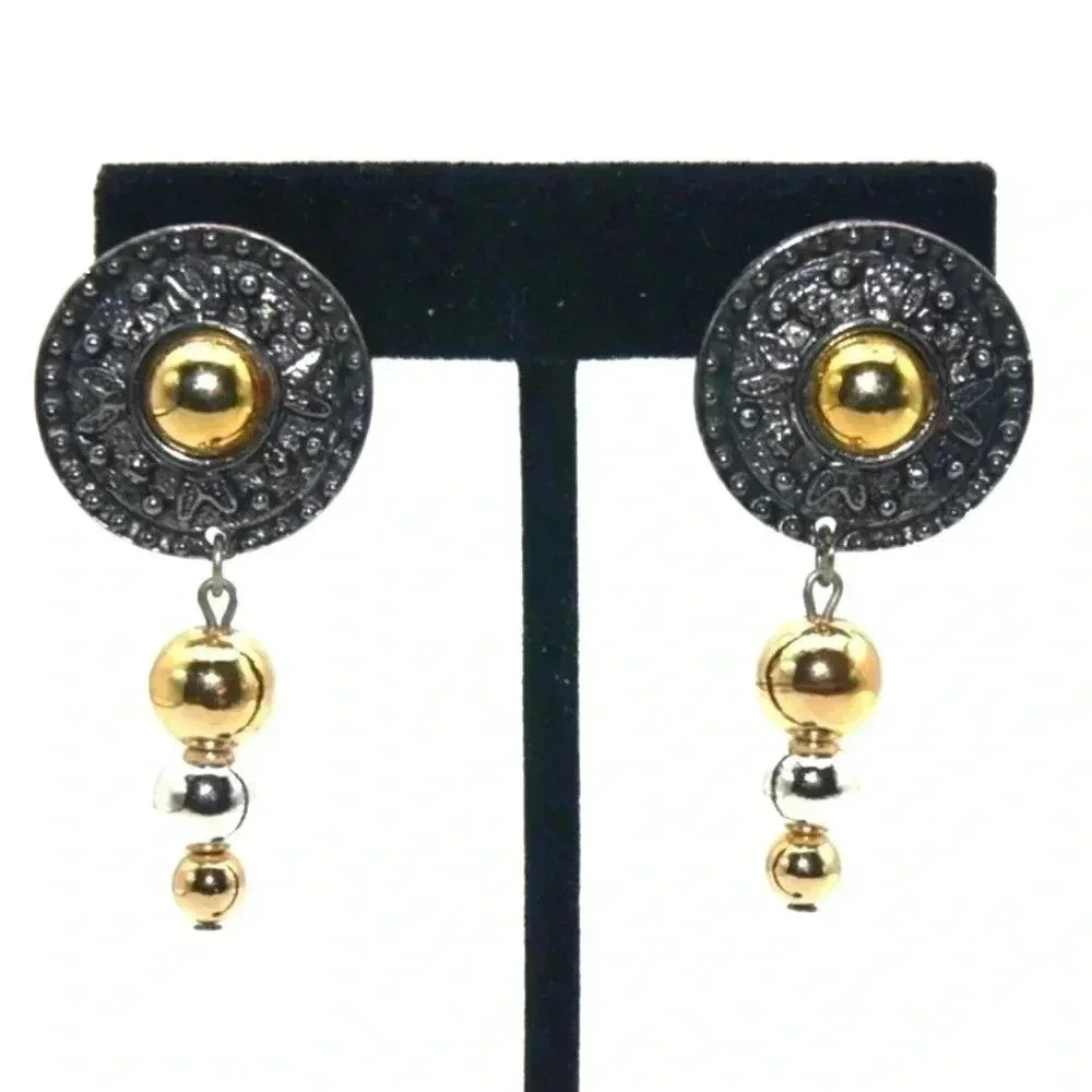 Vintage Silver and Gold Tone Dangle Earrings with Post Backs for Pierced Ears